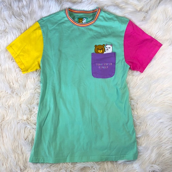 🪽[ Ripndip ] Teddy Fresh Collab Color Block Pocket Tee - Picture 1 of 9